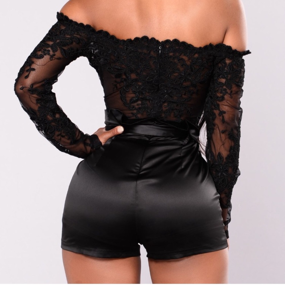 Black Lace Off the Shoulder Romper